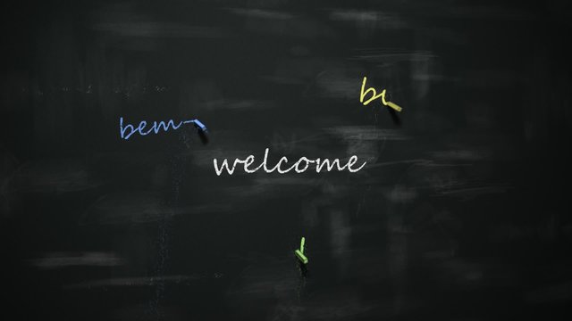 Welcome' in English, German, Russian, French, Spanish, Portugese. Blackboard.