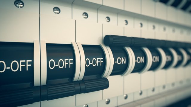 Trip Switch Fuse box. Switches turned off. Electricity Power Fuse Circuit