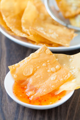Delicious  appetiser chinese cuisine deep fried wonton eat with sweet chilli sauce