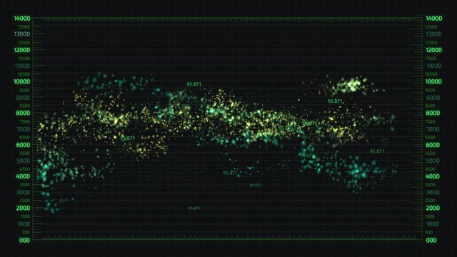 Advanced futuristic graphic interface. Displays abstract diagrams and charts.