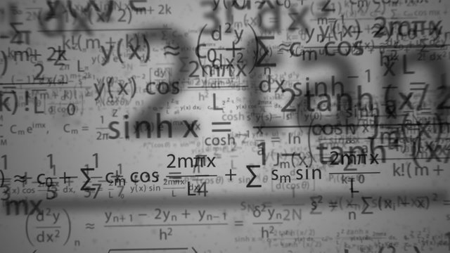 Presentation of the mathematical formulas with symbols, numbers, and letters.