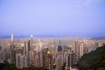 Fototapeta premium View from Victoria Peak to the business borough and the gulf in