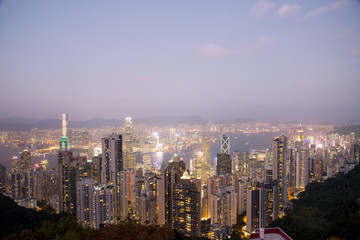 Fototapeta premium View from Victoria Peak to the business borough and the gulf in