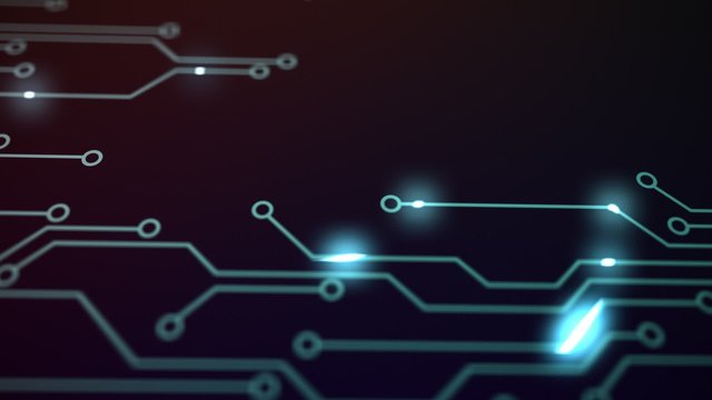 Creating circuit board pathways conceptual digital communication or network.