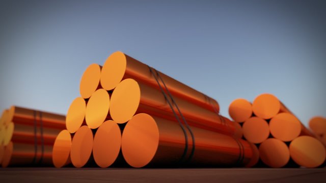 Loopable animation of cylindrical copper billets. Copper in its purest form.
