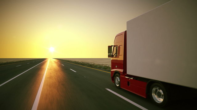 Truck with a trailer on the international highway. Loopable animation. HD