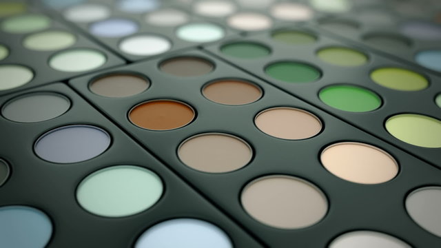 Huge palette of colorful eyeshadow for professional makeup artists. Loopable. HD