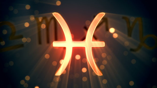 Animation of rotating Pisces zodiac sign. Inspiring shining. Loopable. HD