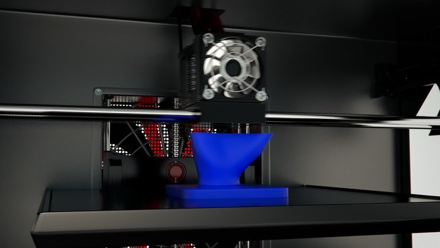 3D Printer Building a Blue Hand Model Layer by Layer in Close Up