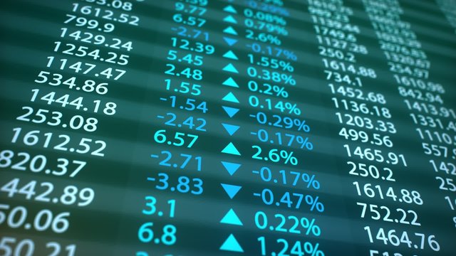 Stock market board. Display and monitors growth and loss of the shares.
