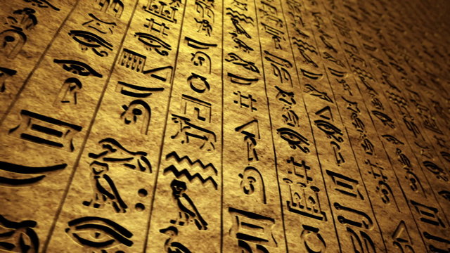 Endless animation focused on the ancient hieroglyphs. Closeup. Loopable. HD