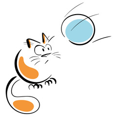 Cat playing snowballs. Vector illustration.