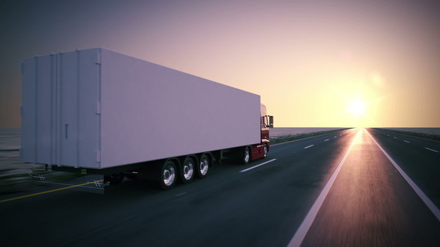Truck with a trailer on the international highway. Loopable animation. HD