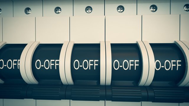 Trip Switch Fuse box. Switches "OFF" position. Electricity Power Fuse Circuit