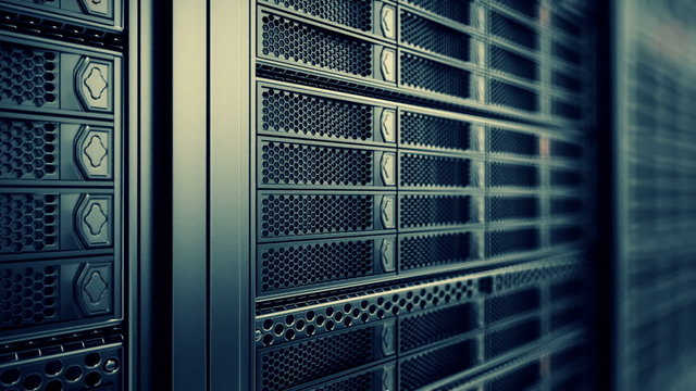 Endless working data servers animation. Red shining LED lights. Loopable. HD