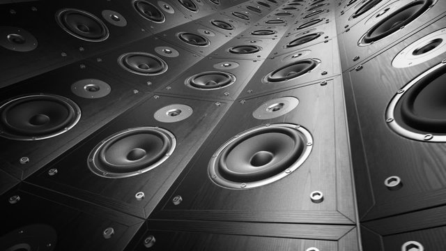 Endless rotation around the circular array of active speakers. Loopable. HD