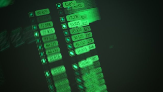 Advanced futuristic graphic interface. Displays abstract diagrams and charts.