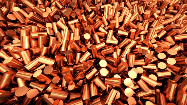 Close up of pure copper cylindrical granulate. Used in the electrical industry.