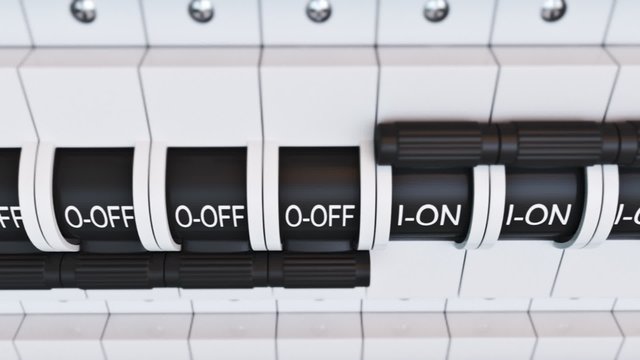 Trip Switch Fuse box. Switches turned off. Electricity Power Fuse Circuit