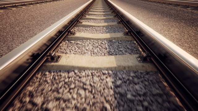 Endless animation of the locomotive front view moving on the railroad track. HD