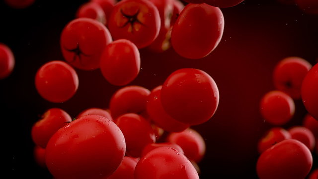 Slow motion animation of the stack of fully-grown tomatoes falling down. HD - Powered by Adobe