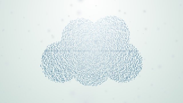 Blue binary digits creating a cloud connected to the network made of notebooks.