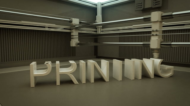 Time-lapse animation of working 3D printer. Example of printing large words. HD
