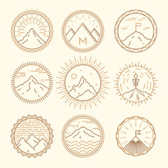 Mountains icons logotypes monogram linear style