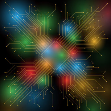 Central Processing Unit and Electric circuit, abstract illustration, vector