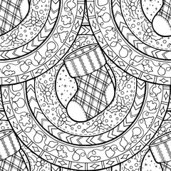 Seamless pattern with Christmas sock on mandala. 