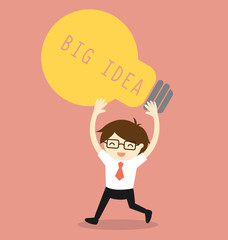 Business concept, Businessman holding bulb light with the word big idea. Vector illustration.