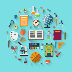 School background with education icons set