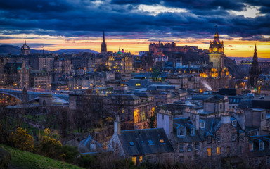 Dramatic sky at twilight over Edinburgh, Scotland, UK