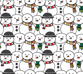 Seamless black and white texture with doodle snowman 