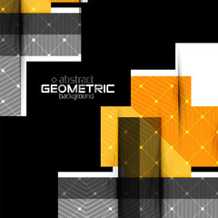 Colorful geometric shapes with texture on black. Modern futuristic abstract design template