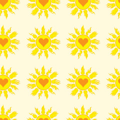 Seamless sun with hearts