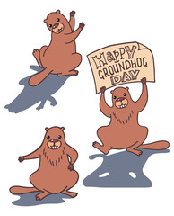 Set of three marmots. Happy Groundhog Day.