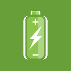 Obraz premium Green battery charge icon. battery charge sign. battery charge symbol. Battery on green background. Vector illustration.