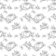 Seamless black and white floral pattern