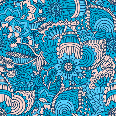 Hand drawn seamless pattern with floral elements. 
