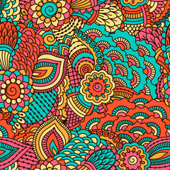 Hand drawn seamless pattern with floral elements. 