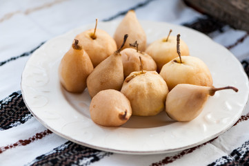 Pears and apples boiled in wine