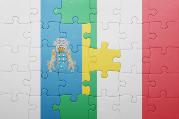 puzzle with the national flag of italy and canary islands