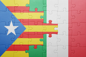 puzzle with the national flag of italy and catalonia