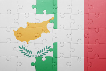 puzzle with the national flag of italy and cyprus