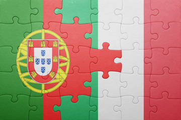 puzzle with the national flag of italy and portugal