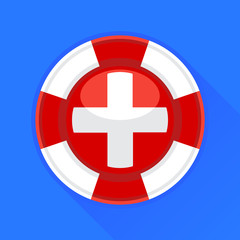Lifebuoy / life preserver with medical cross icon concept on blue background. Vector illustration