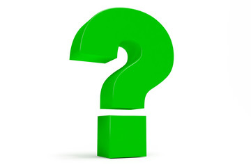 Green 3D question mark isolated on white backgroud.