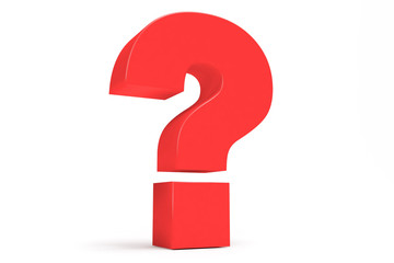 Red 3D question mark isolated on white backgroud.