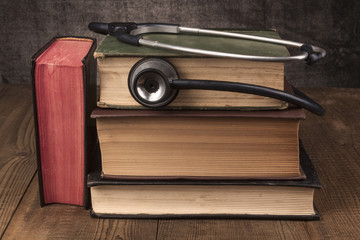 Books Pile And Stethoscope